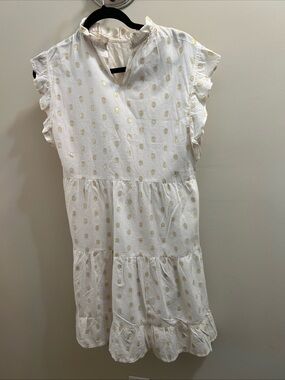 Liza Byrd Boutique White Dress with Gold Dot Accents Size Small